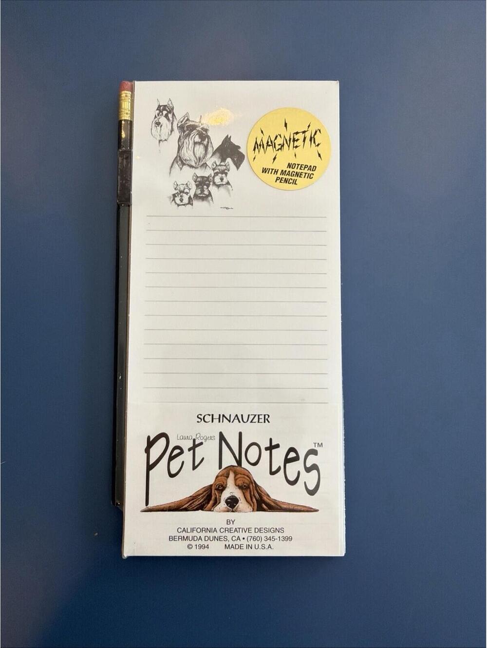Vintage 1994 Schnauzer Magnetic Notepad With Pencil By Pet Notes New Sealed